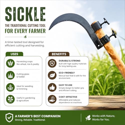 Image of Grass Sickle Cutter Head, Manganese Steel Sharp Curved Blade for Grass, Weeds, Harvesting and Gardening, Hand Sickle Cutter, Durable Manual Farming Tool for Cutting and Trimming Plants