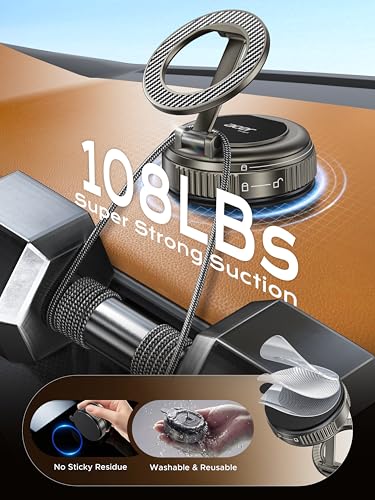 Acer Gadget Car Phone Mount, Vacuum Magnetic Phone Holders for Your Car | [Strongest 108+LBS Suction & 5000gf Magnetic, Carbon Fiber] Adjustable Holder for Cell Phone, Fit for iPhone 17 Pro Max -Grey - image 4