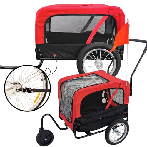 Red Loon Remorque pour chien Mini - Remorque de vélo pour chien Jogger Rouge, Transporteur stable 20kg de capacité, Ensemble de jogging convertible, avec attelage...