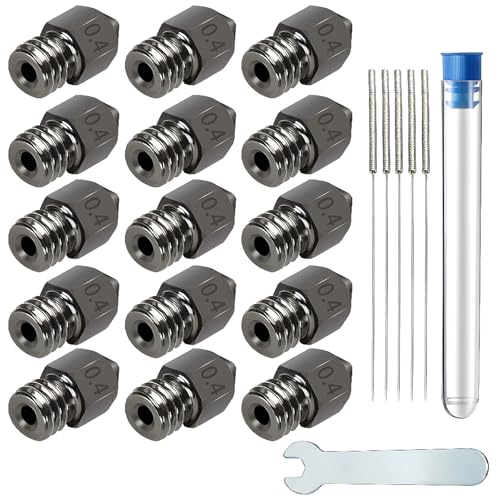 Hardened Steel Nozzle, Dujelixa 15 PCS 3D Printer Nozzles with 5 PCS 0.35mm Silver Cleaning Steel Needle, 1 PCS 7mm Open