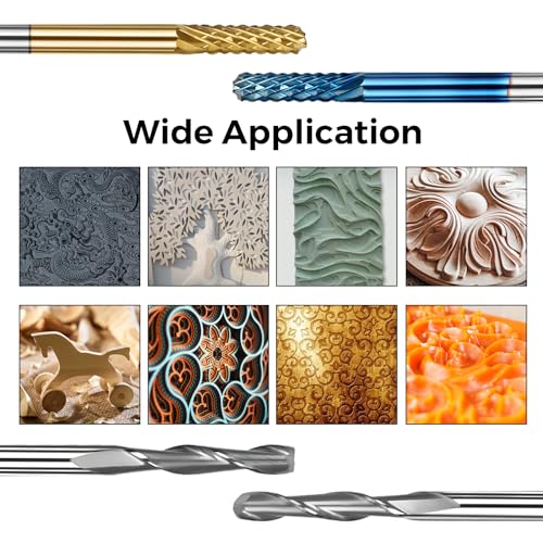 Jusnboir 40Pcs End Mills CNC Router Bits Kit 1/8" Shank, CNC Cutter Milling Carving Bit Set Including 2-Flute Flat Nose & Ball Nose End Mill, Titanium Coat End Mill, Nano Blue Coat End Mill - Image 3