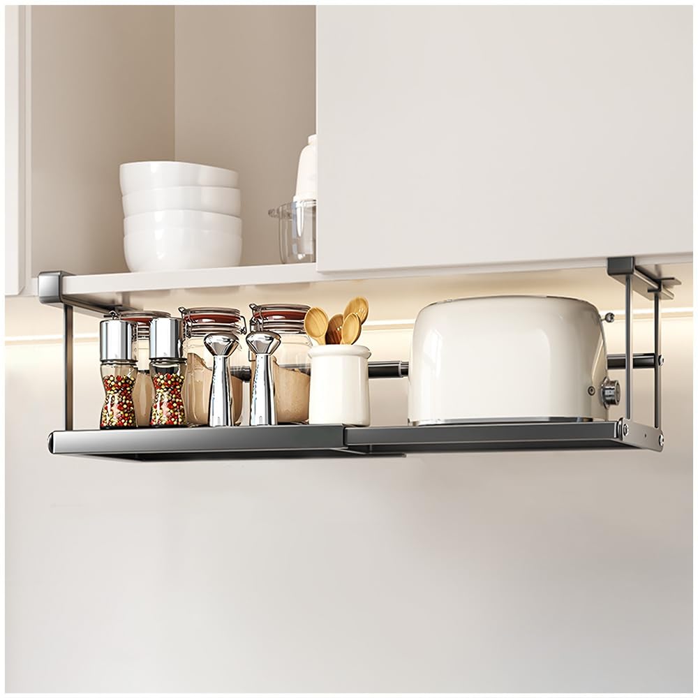 Expandable Under Shelf Storage, Adjustable Cabinet Hanging Shelf (Black)