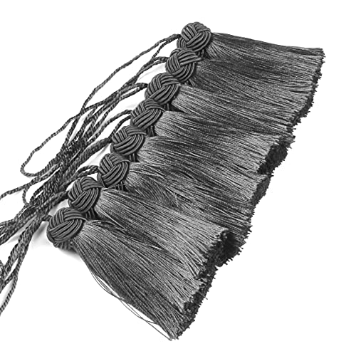 Image of BEL AVENIR 8 Pcs Elegant Polyester Key Tassel Colorful Craft Tassels Charms | Key Tassel for Christmas Tree, DIY Craft Garland Project, Wedding Home Party Decorations, Small Tassel (Charcoal)