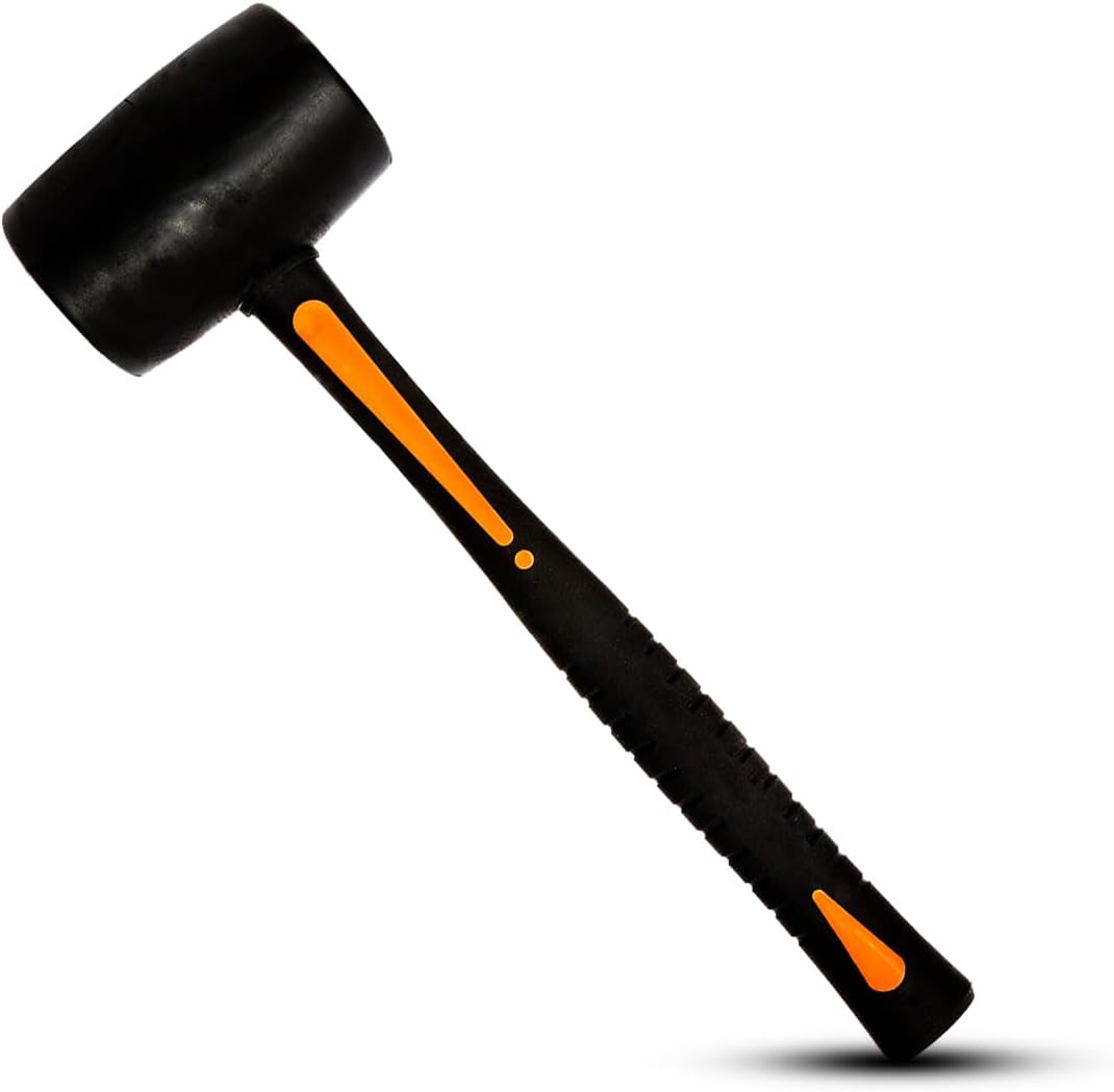 Heavy Duty Large 32cm Long x 16oz. Solid Rubber Mallet Hammer with Soft Grip – Ideal for Tilers Builders Brick Layers and Camping Travelling – Commercial-Grade Extra Durable Construction