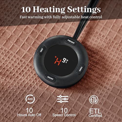 Electric Blanket Queen Size 84''X90'' - Heated Blanket with Dual Control Fast Heating 10 Heating Levels & 10 Hours Auto Off,ETL Certified Machine Washable (Fog Rose)