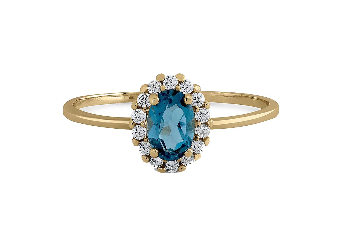 Bea Soldado ANILLO ROSETÓN LONDON BLUE. ANILLO TALLA 12. ANILLO DE COMPROMISO DORADO DE MUJER EN ORO 9K.
