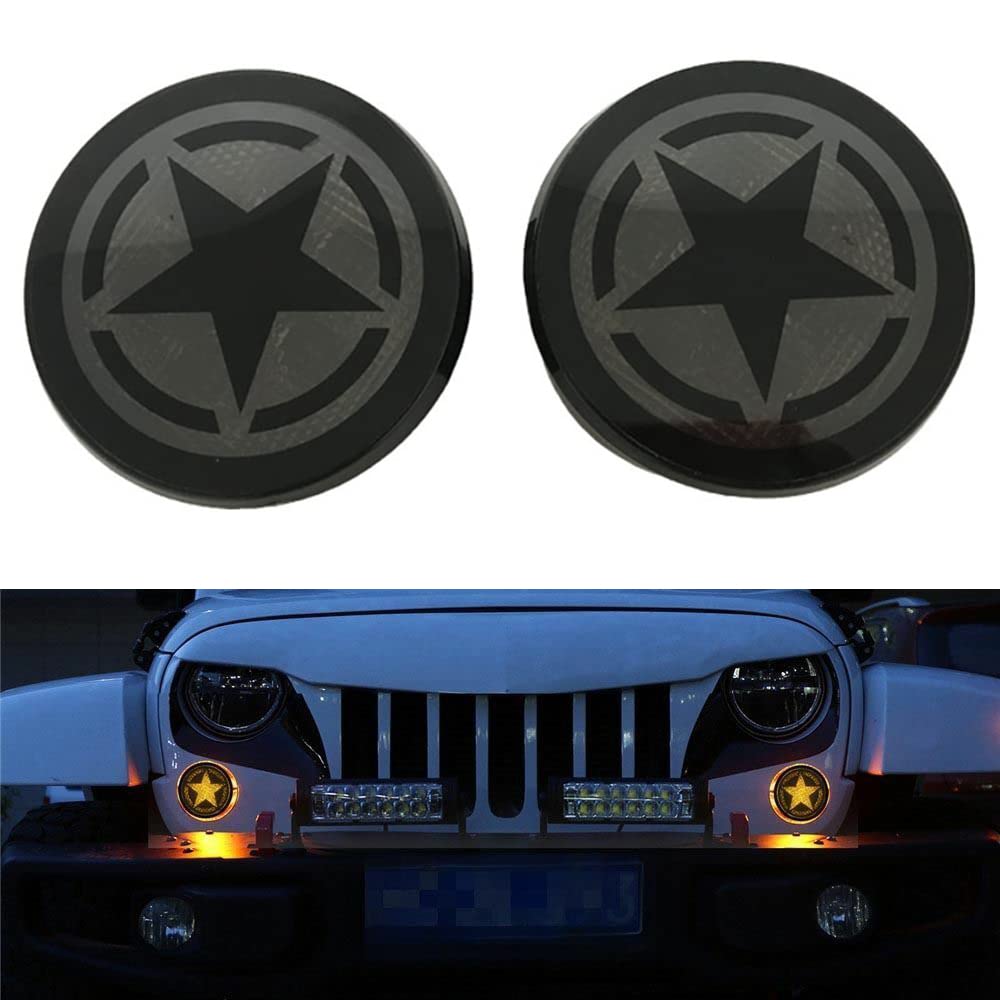 2pcs 12V DRL Feux de jour Clignotants compatible avec Jeep Wrangler J-KU J-K 2007-2018, IP67 Étanche Antichoc Antipoussière Lentille Fumée Star LED