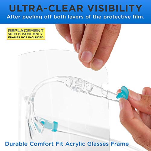 Image of TCP Global Salon World Safety Replacement Face Shields Only (40 Packs of 10), Glasses Frames Not Included - Fits Most Brands, Ultra Clear, Full Face, Protect Eyes Nose Mouth, Anti-Fog PET Plastic