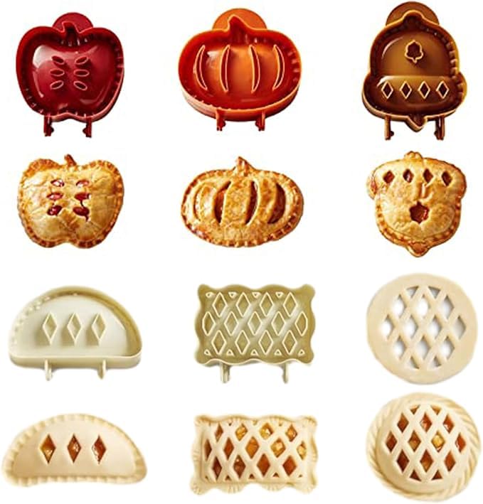 6-Piece Holiday Mini Pie Molds Set - ABS Non-Stick Hand Pie Maker with Pumpkin Apple Pastry Shapes for Baking Parties Potlucks (6 pieces-B)
