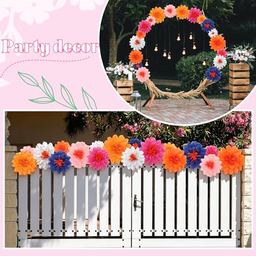 Image of Geyee 18 Pcs Mexican Paper Flowers Colorful Fiesta Tissue Paper Flowers Pom Poms Mexican Carnival for Floral Party Backdrop Wedding Birthday Party Craft (Multicolor,6 inch 8 inch 10 inch)