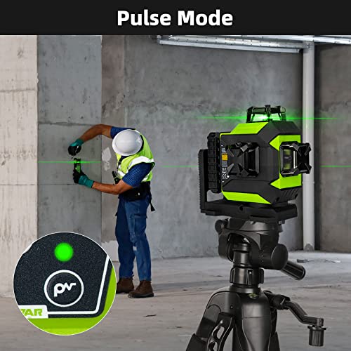 Huepar 3 x 360° Laser Level Green 3D Self-Leveling Cross 12 Lines Laser Level Three-Plane Leveling and Alignment Laser Tool, Rechargeable Li-ion Battery with Type-C Charging Port & Hard Carry Case