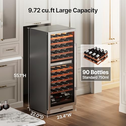 Image of Ca'Lefort 24 Inch Wine Fridge - 90 Bottle Wine Cooler Refrigerator | 55-Inch Tall Wine Cellar, Quiet Inverter Compressor, Precise 40-65F Temperature Control, Glide-Out Shelves & Storage Drawer