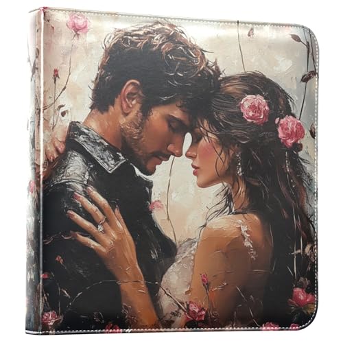 JIPONI Lovers Couple Large Photo Album, DIY Leather Cover Scrapbook Albums for 4x6 5x7 6x8 Pictures, Self Adhesive Memory Book for Wedding, Baby, Family