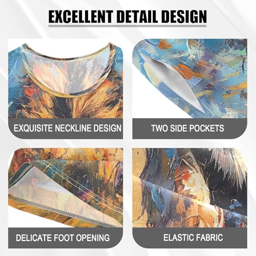 ALAZA Lion Watercolor Oil Painting Pajamas Set Short Sleeve Cotton Sleepwear Summer Pjs 2 Piece 5-14Y4