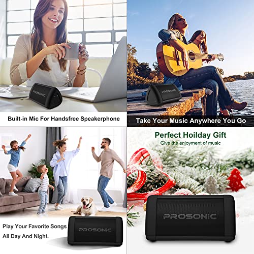 Image of Prosonic BT3 Portable Wireless Bluetooth Speaker with 10W Stereo Sound & Bass Boost -Rich Sound & Intense Bass -Bluetooth 5.0 -Microphone -IPX5 - in & Outdoor Speaker (Black)