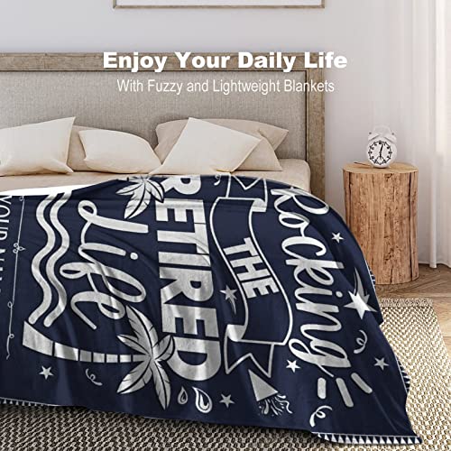 Custom Retirement Throw Blanket - Soft, Fuzzy & Warm - 60x80 Inches Flannel Blankets for Women - Dark Blue Vintage Throws Farewell Gift for Coworker