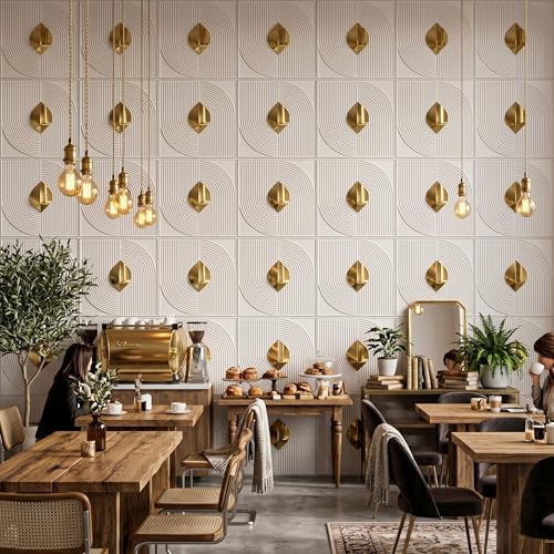 Image of Kayra Decor 3D PVC Wall Panels with Acrylic Finish for Bedroom & Living Room, Curve Line Design, White, 19.7 x 19.7 Inch, Pack of 40 (107.6 Sq Ft)