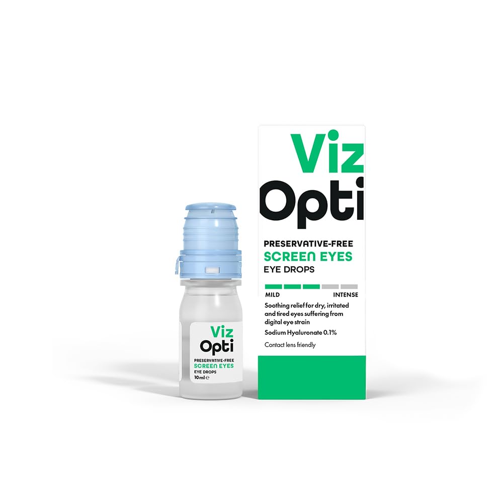 VizOpti Screen Eyes Eye Drops - Relief for Digital Eye Strain | Hydrating & Lubricating Drops with Sodium Hyaluronate, Preservative-Free, Contact Lens Friendly