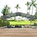 EBE 20' x 20' Outdoor Metal Carport, Heavy Duty Steel Car Port with Galvanized Steel Roof, Carport Garage Car Shelter Shade for SUV, Truck and Boats, Grey