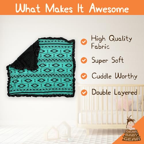 Image of Dear Baby Gear - Premium Car Seat Infant Blanket - Soft Swaddle Blanket for Baby Girls and Boys, Plush Blankets - Adorable Designs, Comfortable Fabric - Aztec, Teal and Black (32 x 32 inches)