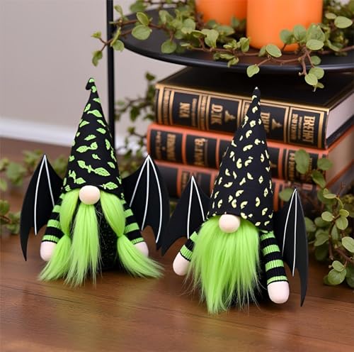 Cuiforest Summer Gnomes Plush Green Halloween Doll Bat Stuffed Gnome Decoration for Tier Tray Home Table (Green)