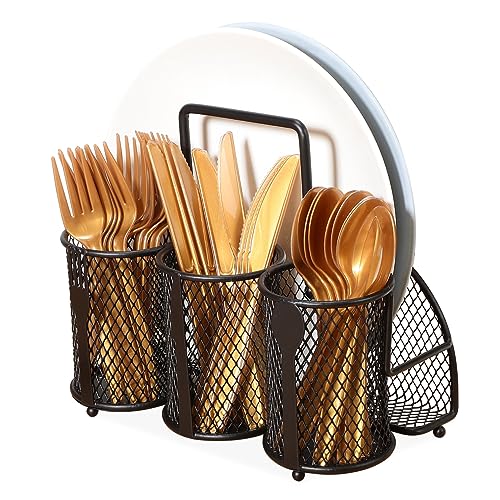 MUCKLILY Metal Utensil Holder Stable Cutlery Organizer for Outdoor Parties Picnics and Camping Storage Container Space Saving Design Easy to Clean and Maintain