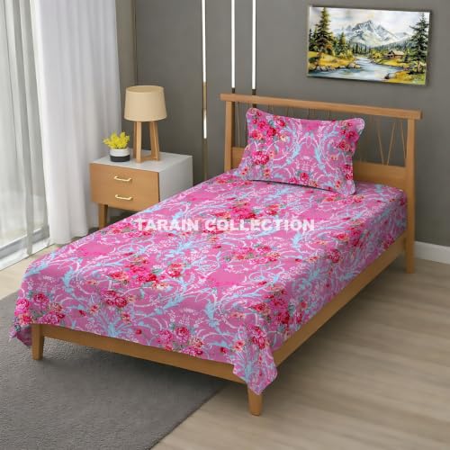 Image of Single Flat Bedsheet 60 x 90 Inch with 1 Pillow Cover, Cotton Blend Soft Breathable Bed Sheet Set for Single Bed, Lightweight Comfortable Bedding for Home Guest Room Daily Use