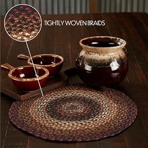 VHC Brands Beckham Trivet Hot Pad for Pots Pans Blend Red Black Tan Round Circle 15 Inches
