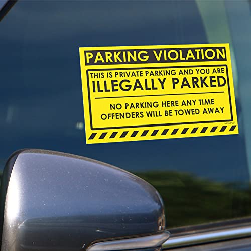 100 MESS Parking Violation Stickers Hard to Remove - No Parking Stickers - Bad Parking Stickers - Super Sticky Warning Stickers for Towing Parked Cars 8x5 in (Yellow Illegally Parked 100)