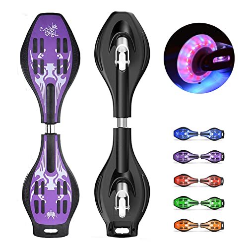 Bueuwe Waveboard Kinder ab 10 Jahre, Profi Snakeboard Skateboard Erwachsene mit LED Leuchtrollen, Waveboards für Jugendliche Anfänger Mädchen Junge, inkl. Tasche, Bis 120kg,Lila