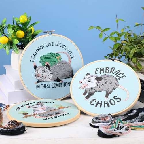 Image of Mindsoft 3 Set Needlepoint Kit for Beginners with Hoop,Possum