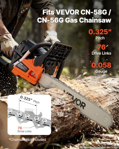 Image of VEVOR Chainsaw Chain 3 Pack 20 Inch 0.325 inch Pitch 0.058 inch Gauge 76 Drive Link