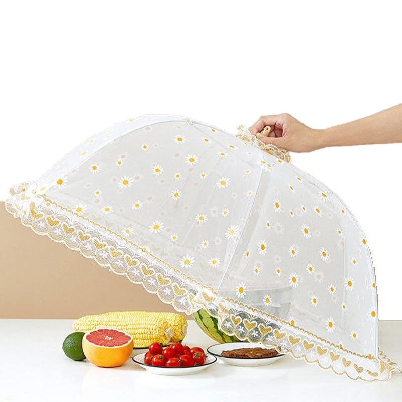 食卓カバー 大きめ フードカバー 細かい 食卓 蚊帳 直径70cm 軽量 虫よけ 埃よけ 細密網糸 通気性 折り畳み式 收納便利 洗える キッチンパラソル バーベキュー キッチン 屋内 屋外 ピクニック (ホワイト)