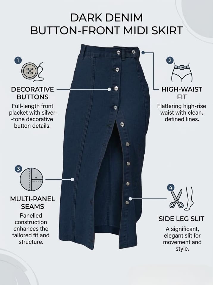 Image of GRECIILOOKS Denim Skirt for Women | Long Skirt for Women | Skirt for Women | Denim Skirt for Women Long | Pencil Skirt for Women
