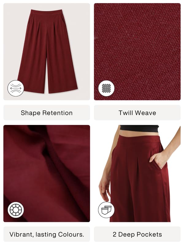 Image of SAADAA Palazzo Pants for Women Half-Elasticated Waistband | Palazzo for Women in Soft Viscose Fabric | Regular Fit with Mid Rise Waist & Deep Pockets | Versatile for Formal & Casual Wear