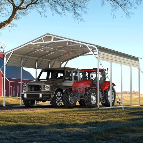 Image of ADVANCE OUTDOOR 20x20 FT Heavy Duty Vertical Roof Metal Carport, Pre-Drilled All Weather 2 Car Shelter for RV, Vehicles & Farm Equipment