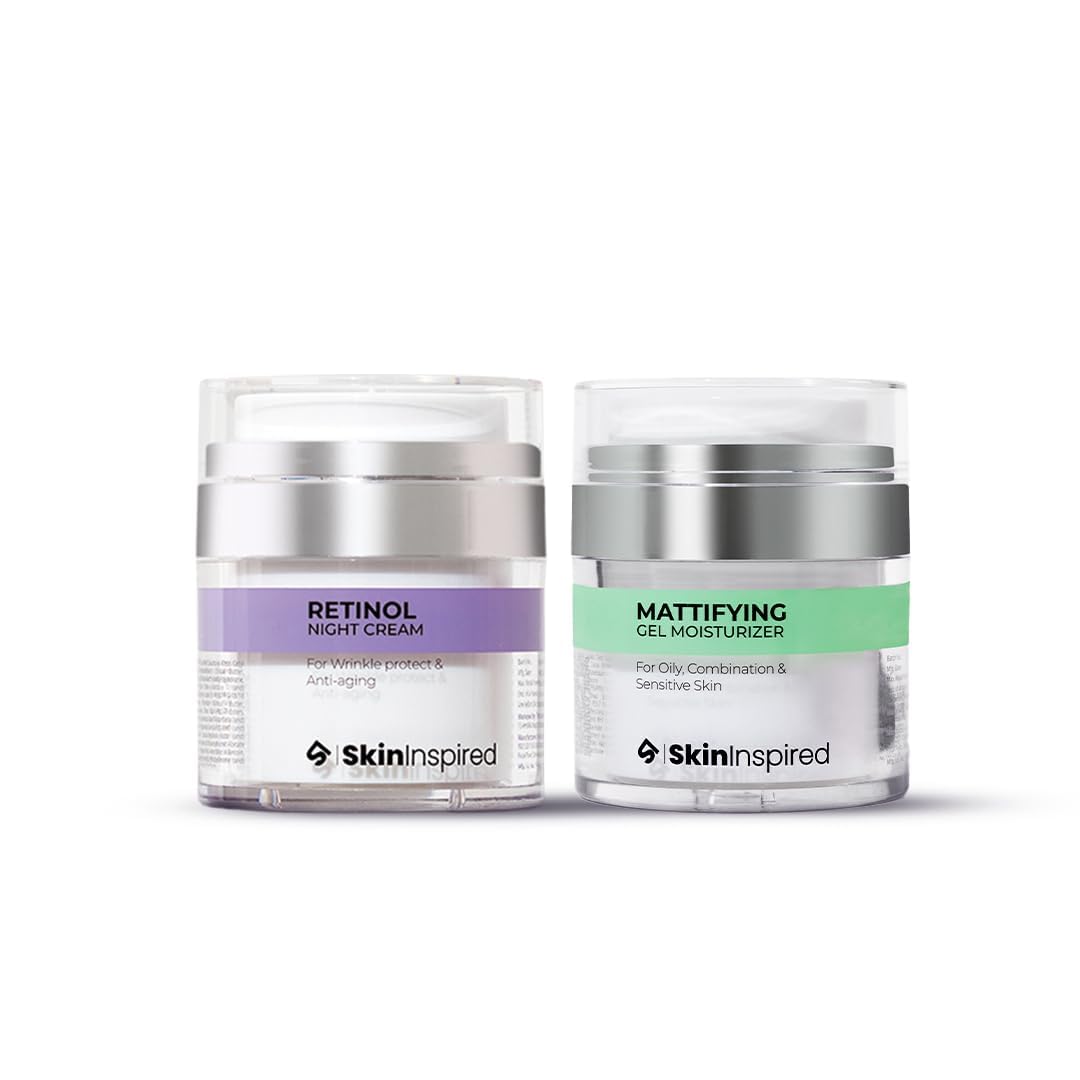 SkinInspired Day & Night Combo Kit-Retinol Night Cream(50g)+Mattifying Gel Moisturizer(50g)| Skin Care Combo For Women & Men | Non Greasy | Dermatologically Tested (Oily Skin)