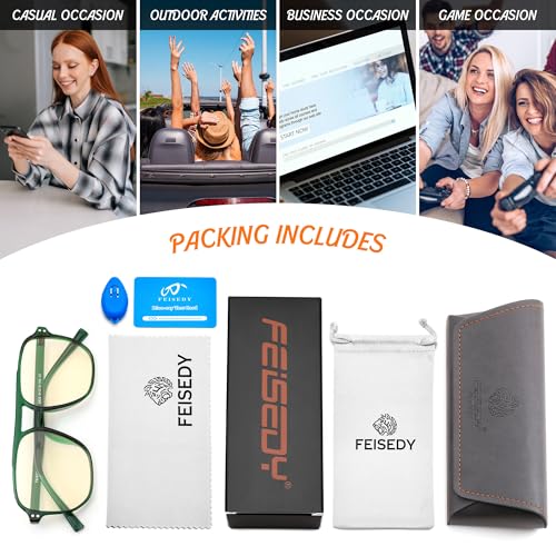 Image of FEISEDY Amber Blue Light Glasses for Computer Gaming Orange /Yellow lens Anti Eyestrain Sleep Glasses G2835