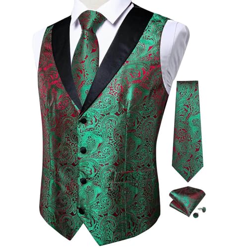 Cambkatl Men's Vest Tie Set 3PC Formal Waistcoat Paisley Floral Jacquard Necktie Pocket Square Suit Vests for Wedding Party4
