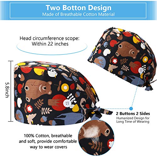 Image of Geyoga 6 Pieces Adjustable Working Caps with Button Gourd Tie Back Bouffant Hats Sweatband Caps Breathable Hair Cover for Women Men