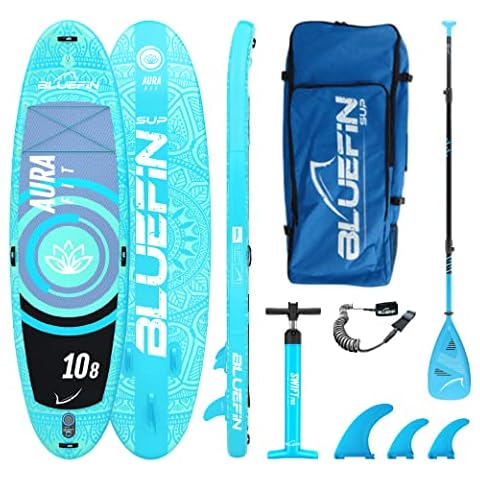 Bluefin SUP 10′8″ Aura FIT Stand Up Paddle Board Kit 6" Thick Fiberglass Paddle - Fitness & Yoga Paddle Board Water Aqua Fitness All Accessories 5 Year Warranty Cover