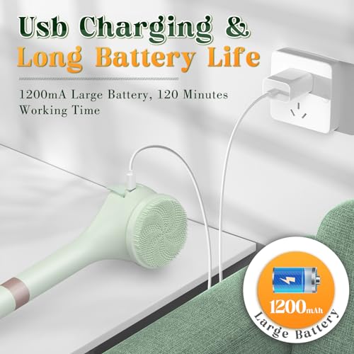 Electric-Body-Brush-Rechargeable-Exfoliating-Shower-Brush-Electric-Back-Scrubber-with-Long-Handle-6-Brush-Heads-3-Speeds-USB-Charging-Waterproof-Electric-Bath-Brush-for-Deep-Cleansing