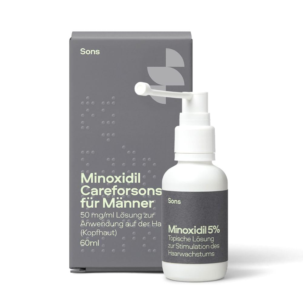 Sons Minoxidil 5% Lösung (1x60ml) für Männer bei Haarausfall, Klinisch bewährte Behandlung, fördert Haarwachstum & Haarverdichtung, Stimuliert Follikel, mit präzisem Pumpspender, 1 Monat