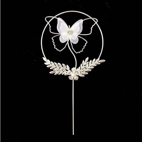 Decoración redonda de metal con diamantes de imitación de perlas y mariposas para tartas, decoración de cupcakes, suministros de fiesta para