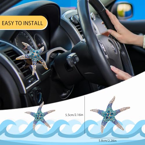 Image of ORIESSE Beach Car Decor,Cute Coastal Car Vent Clips,Starfish Car Air Freshener,2pcs Ocean Themed Dashboard Accessories for Women Teens,Refillable Blue Rhinestone Diffuser