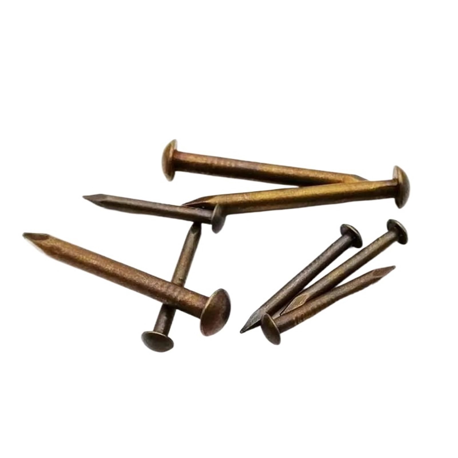 BUUV 10-100pcs Dia=1.2-2.8mm Length=8–50mm Antique Brass Bronze Pure Copper Small Mini Round Head Nail For Furniture Hinge Drum(100pcs 1.2x10mm)