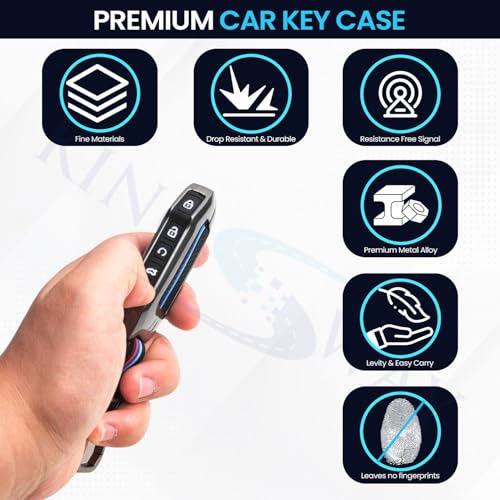 Image of KINGSWAY Kia Car Key Cover and Keychain Perfect Shape and Compatible with 4 Buttons Smart Key of All Kia Cars, Remote Key Shell, Key Case, Car Key Chain Cover, 360 Protection, Gunmetal Grey