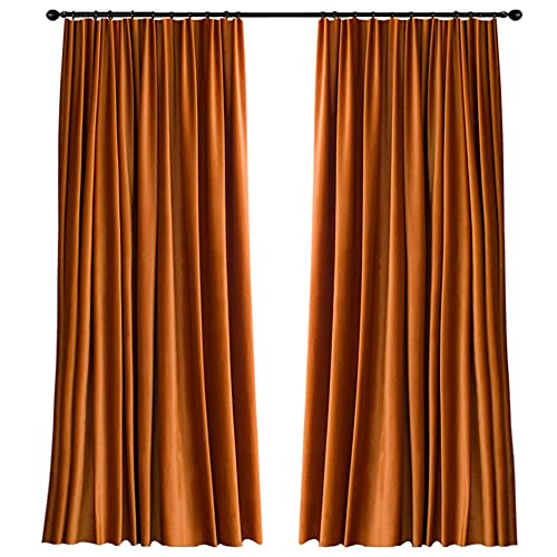 Blackout Curtains Velvet Thicken Thermal Insulated Opaque Curtains Pencil Pleat, for Livingroom Bedroom 2 Panels,Orange,W120xL140cm - Image 2