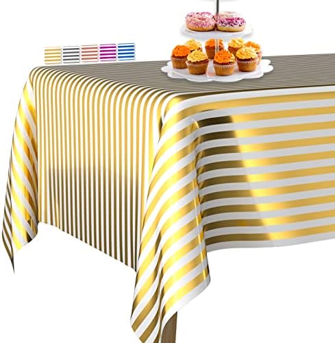 PartyWoo Silver Foil Tablecloth, 54 x 108 Inch Rectangle Party Tablecloth, Foil Tablecloth for 6 to 8 Foot Table, Metallic Table Cover, Plastic Table Cloth, Waterproof for Birthday Wedding (1 PACK)