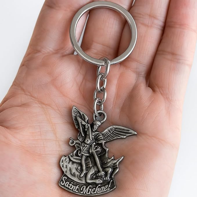 Saint Michael Metal Keychain | Religious Key Ring for Car & Bike | Protector Angel Keychain for Men & Women | Spiritual Catholic Gift- 8 Cm-image-18